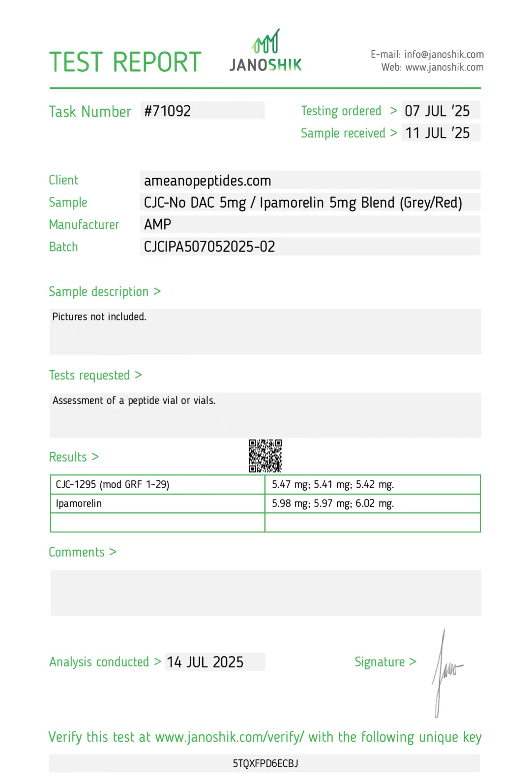 CJC-no DAC / Ipamorelin Blend 5mg/5mg | Research Use Only