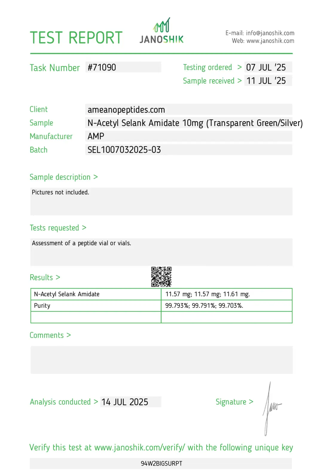 N-Acetyl Selank Amidate 10 mg Research Peptide | Ameano